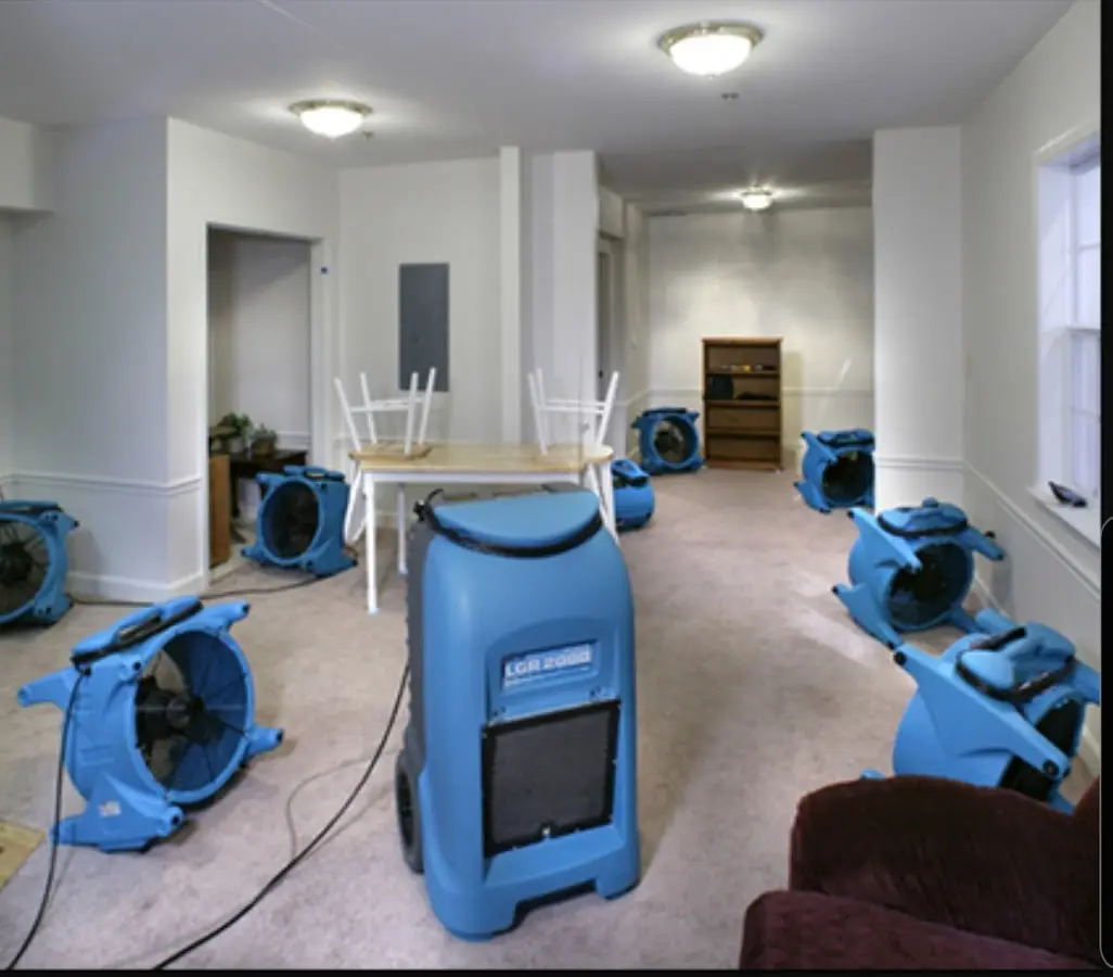 Air movers and dehumidifier setup for Water Damage Restoration in Shelbyville